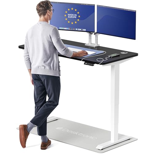 Image of Desktronic HomePro Standing Desk 54x28 - Made in Europe, Ergonomic Sit Stand Home Office Desk, Electric Height Adjustable, Dual Motor, USB & USB-C Charging, Wobble-Free, Touchscreen, 3 Memory Presets