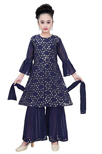 Indian Ethnic Kids Girls Kurta Sharara/Gharara Dress Set, Cotton Fabric, Size 2 Years to 11 Years