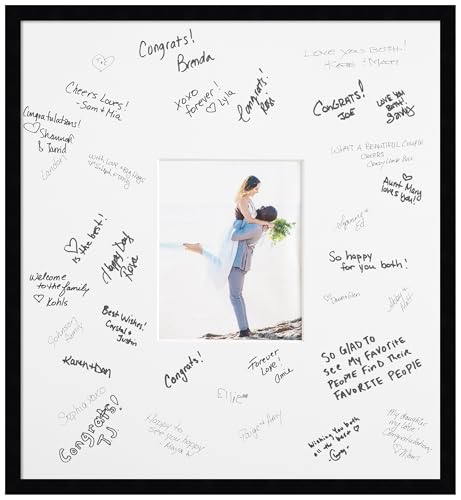 Amanti Art Signature Mat 8x10 Picture Frame, Photo Frame Wedding Guest Book Alternative, Autograph Picture Mat for Signature Board, Wedding Celebrations Graduations, Retirement, Black Wood Framing