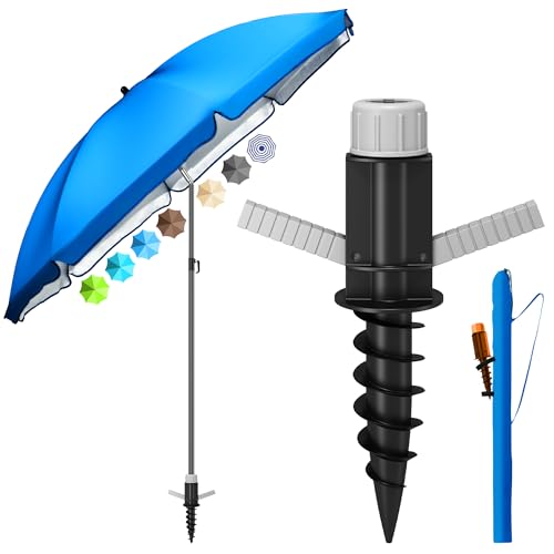 4smile Sonnenschirm Strand SunnyJoy, Fb. Blau - Strandschirm Ø 180 cm + Bodenhülse + Schutzhülle...