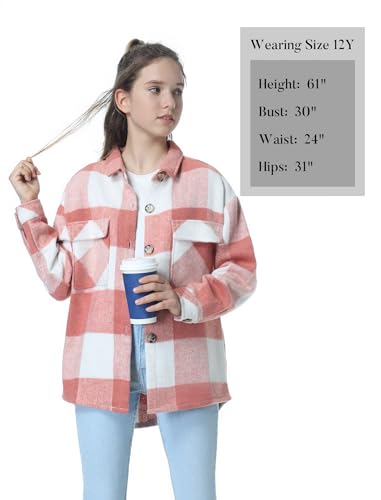 Image of Mebius Girls Shacket Jacket Long Sleeve Plaid /Corduroy Color Block Button Down Casual Collared Shirt with Pocket