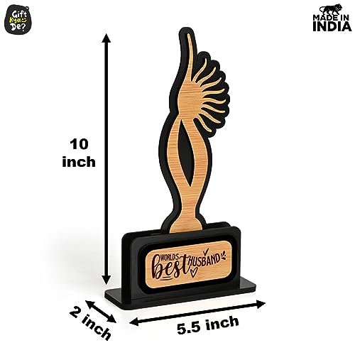 Image of GKD Best Husband Trophy - Premium Wooden Tabletop Award for Husband's Birthday, Anniversary, Valentine's Day (Size 10x6)