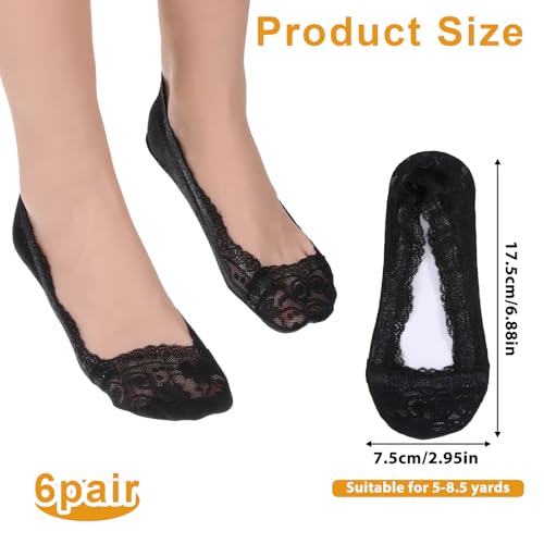 6 Pairs Black Lace Socks Women No Show Non Slip Socks Low Cut Invisible Thin Sock Fashion Liner No Show Sock for Women with Flats, Pumps2