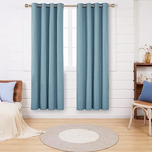 Deconovo Linen Look Window Treatment Thermal Insulated Top Ring Bedroom Blackout Curtains with Coating Back Layer for Girls 46 x 72 Inch Blue Grey Set of 2