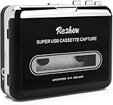 Reshow Cassette Tape Player, Portable Tape Player Audio Cassette to Digital Converter, Convert Cassette Tape Recorder to iPod Format Compatible with Laptops and Personal Computers (Black)