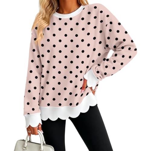 Oversized Sweatshirt for Women Cotton Scalloped Hem Casual Pullover - image 5