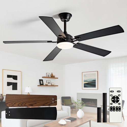 Image of Depuley 52-inch Ceiling Fan with Light: Black Ceiling Fan for Living Room Indoor Outdoor - Modern Ceiling Fan with Remote Control 3CCT Dimmable Noiseless 5 Reversible Walnut Blades 6 Speeds Timer