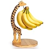 boxchess Banana Holder Stand, Bamboo Giraffe With Stainless Steel Bananas Hanger Hook - Decorative Banana Tree Hammock Storage Rack for Kitchen Counter & Under Cabinet, Fruit Container Keeper