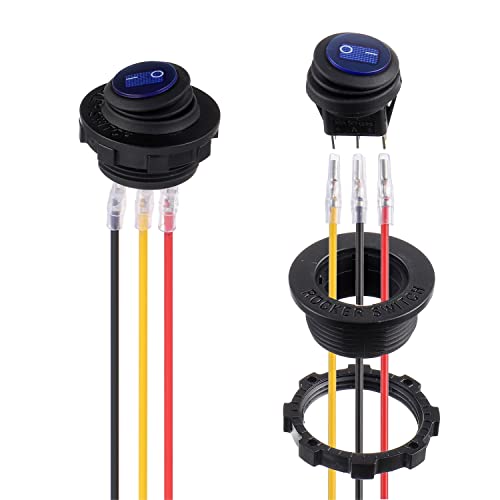 HUAREW Blue Round LED Rocker Switch with Waterproof Housing 3 Pin 12V20A with Housing for Car Yacht Home Appliance Retrofit (2 Pcs)
