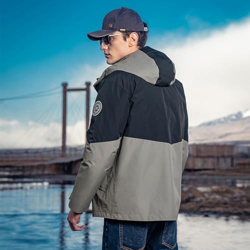 Image of hooded assault jacket men's autumn American casual patchwork color outdoor men's jacket