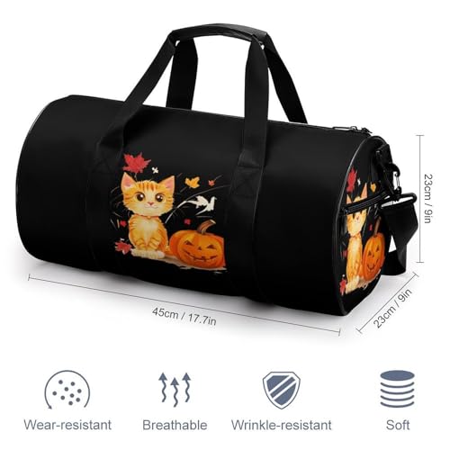 Fall Cat Maple Leaves Pumpkin Travel Duffle Bag Waterproof Sport Gym Bag Carry On Tote Bags for Men Women2