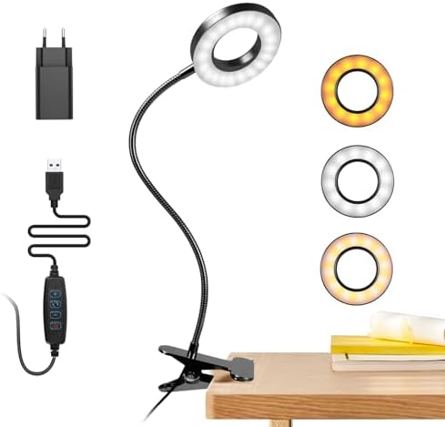 Miady Lot De 2 Lampes De Bureau à Pince LED Rechargeables – 18 LED, 3 Niveaux, Flexible 360° – Lecture & Travail