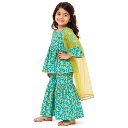 Image of LITTLE GINNIE Girls Kurta Sharara Set | Traditional Ethnic Wear for Kids