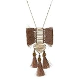  Tata Gisèle Sautoir Fantaisie Métal Doré - Pendentif de Perles à Facettes, Perles Rondes et Franges - Beige Rosé - 83 cm