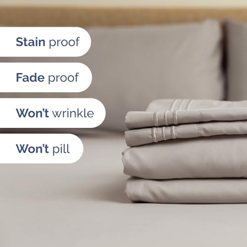 Image of Olympic Queen Sheet Set 66 inch x 80 inch - RV Olympic Queen Sheets - Light Grey | Soft, Cooling, Comfy & Breathable, 1 Flat, 1 Fitted & 2 Pillowcases w / 14 inch to 16 inch Deep Pockets, Wrinkle Resistant & Fade Free