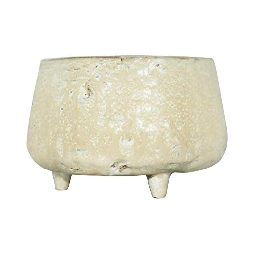 Creative Co-Op Large Stoneware Footed Cream Reactive Glaze Finish (Each one Will Vary) Pots and Planters, Tan