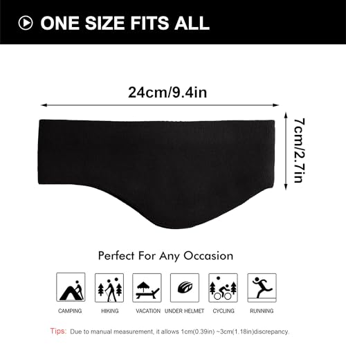 WTACTFUL Doppelschicht Fleece Stirnband Sport Ohrenwärmer für Damen Herren Winter Warme Windstopper Sportstirnband laufstirnband für Joggen Laufen Wandern Fahrrad und fahrradhelm, 2 Stück Schwarz
