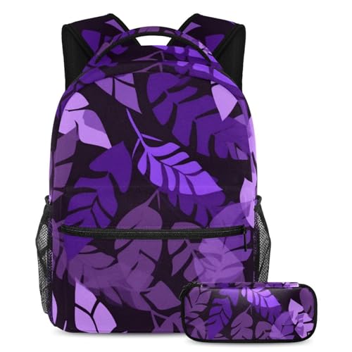 Sac à dos élégant feuilles violettes et trousse aux finitions soignées
