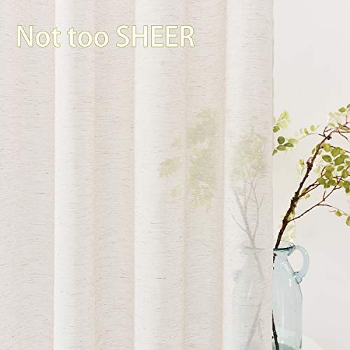 Fmfunctex Linen Flax Sheer Curtain Panels 96"-Long Living Room Retro Window Draperies For Bedroom Rod Pocket Sheers 52" Wide X 2 Pack, Natural #TOP4