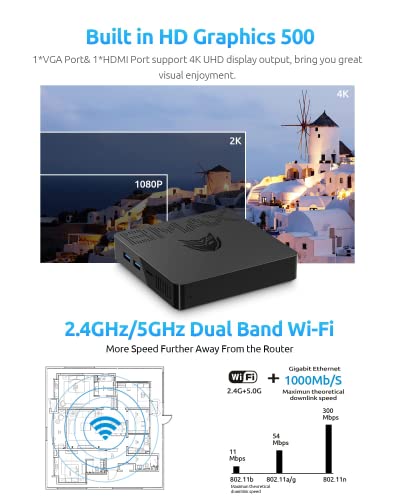 Bmax B1 Plus Mini Pc Windows 10 Pro N3350(Up To 2.4Ghz) 6Gb Ddr3/64Gb Emmc Mini Desktop Computer Hdmi/Vga Port 4K Hd Gigabit Ethernet 2.4Ghz/5Ghz Dual Wifi Bt4.2 Micro Pc Mini Computer #TOP1