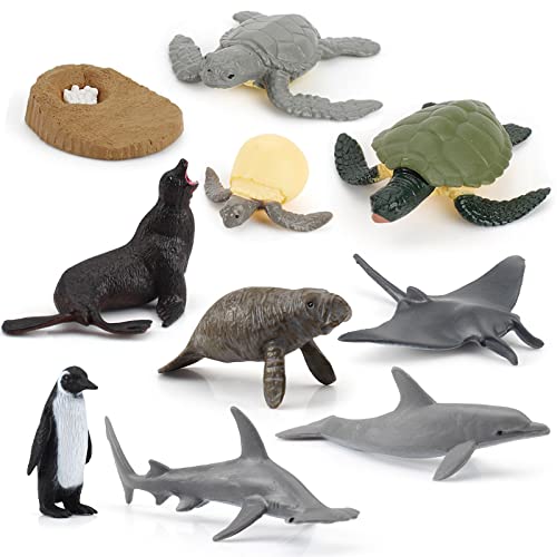 Iqipets Sea Animals Figurines Toy Set Mini 10 Pcs Turtle Life Cycle Dolphins Sharks Walrus Penguins Model Toys For Bath Toy Cake Decoration Birthday Gifts #TOP6