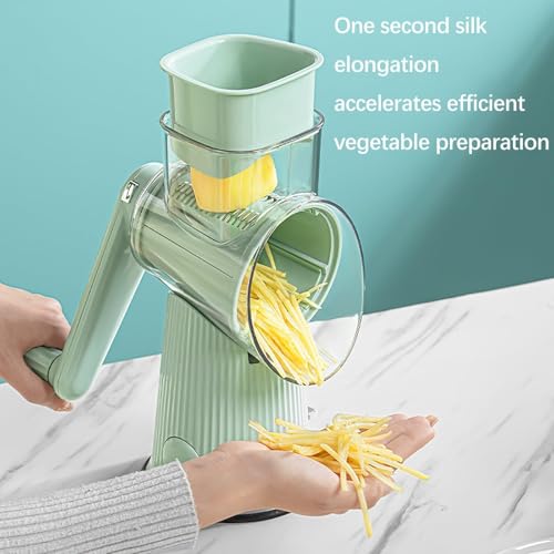 BSFRNF 5 In 1 Rotary Cheese Grater Vegetable Slicer for Kitchen, Carrot Shredder Tool-Food Shredders with 5 Sets Interchangeable Blades And Strong Suction Base (Green) by BSFRNF - Used condition - Image 4