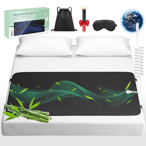 Grounding Mat for Bed with Leather, Improve Sleep, Relieve Stress & Pain, Anti-Slip & Eco-Friendly PU Leather, Includes Grounding Cord & Sleep Mask for Enhanced Rest Magnetic Therapy(Queen-27''×60'')
