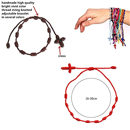 10 piezas Pulsera Rosario Ajustable con Cruz Tejida miniatura 2
