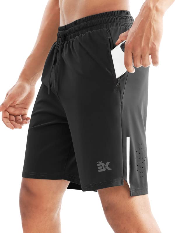 BROKIG Mens Lightweight Athletic Shorts 7 inch Quick Dry Running Gym Workout Shorts for Men with Zip Pockets