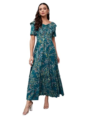 Image of Miss Chase Women's Round Neck Sleeveless Polyester Ruffled Knee- Length Dress