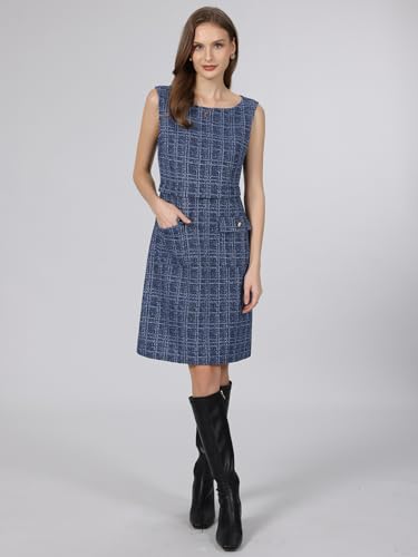 Image of Hobemty Women's Sleeveless Tweed Dress Boat Neck Work Office Sheath Dresses