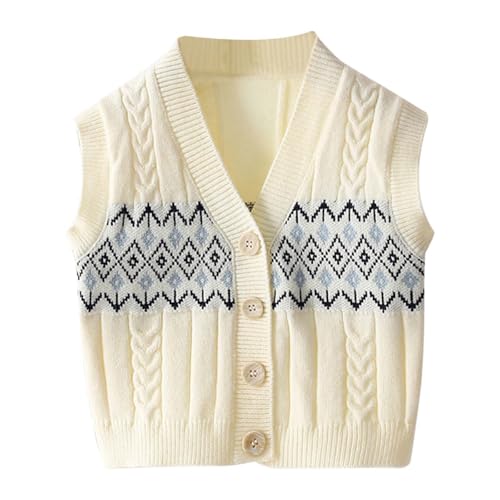 Chaleco de Punto para niño con Elegante Cuello en V diseño sin Mangas Ideal para Uso Diario y Ocasiones Tejido Transpirable y Ligero (White, 18-24 Months)