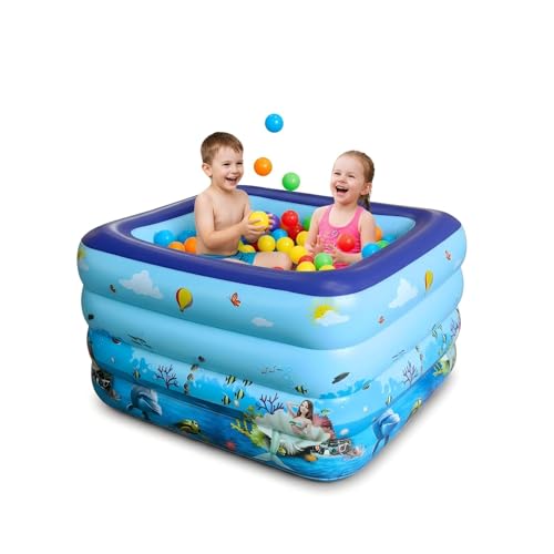 Image of Inflatable Kids Pool for Backyard, Thickened Kiddie Pool, Rectangular Blow Up Pool for Outdoor Summer Water Play, Durable 4-Layer Swimming Pool (47 x 35 x 14 in)