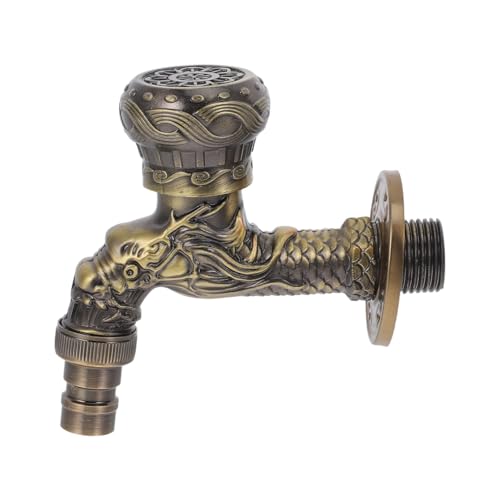 HOMSFOU Antique Brass Wall Mounted Tap Dragon Design Frostproof Water Tap Nozzle for Garden Kitchen Bathroom Traditional Basin Taps Indoor Outdoor