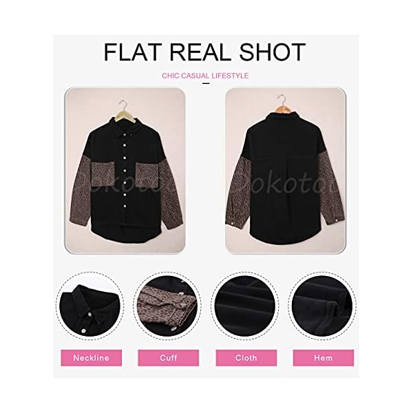 Dokotoo-Womens-Contrast-Leopard-Denim-Jacket-Long-Sleeve-Button-Down-Shirts-Boyfriend-Oversized-Blouses-Tops Dokotoo Women Lightweight Collared V Neck Shirts Leopard Patchwork Color Block Roll Up Long Sleeve Button Down Denim Jacket Shacket Pockets Blouse Tops for Ladies M Black
