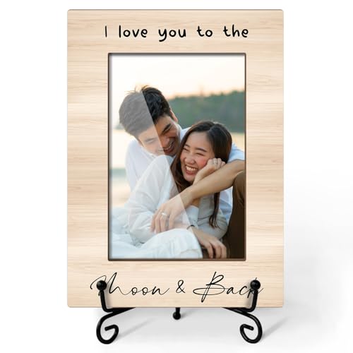 CIAEXRN Couple Picture Frame, I Love You To The Moon And Back Wooden Photo Frame 4x6, Wedding Engagement Gifts Mr And Mrs Gifts for Newlywed, Tabletop Display Home Decorations -27