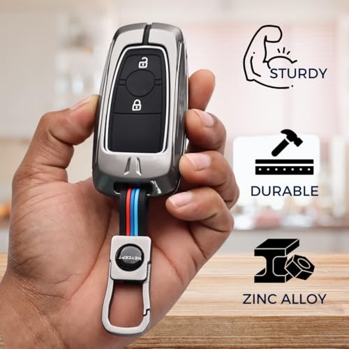 Image of KEYCEPT Metal Alloy Key Cover Compatible for Fo-rd Ecosport, Endeavour, Figo, Freestyle, Aspire 2 Button Smart Key with Keychain (Short Keychain).