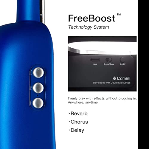 Lava U Carbon Fiber Ukulele Concert Travel, W/Freeboost Technology For Effects Without Plugging In, Sparkle Blue 23-Inch W/Case Pick And Charging Cable, Basic Accessories Bundle #TOP2