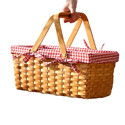 Cestino Da Picnic In Vimini Fatto A Mano Con Manico E Doppio Coperchio - Cesto In Rattan Naturale Per Picnic, Campeggio O Decorazione Rustica - 3