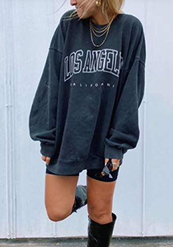 Image of Langwyqu Women's Oversized Sweatshirt Los Angeles California Crewneck Long Sleeve Casual Loose Pullover Tops