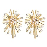 Gold Plated Firework Stud Earrings Unique Statement Irregular Fireworks Star Starburst Chandelier Chic Rhinestone Cubic Zirconia Small Earrings for Women Birthday Holiday Trendy Jewelry Gifts (Gold)