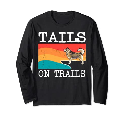 Tails On Trails Alaskan Malamute Dog Funny Hiking Long Sleeve T-Shirt, Black