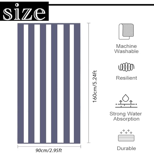 Large Quick Dry Microfibre Beach Bath Towel for Adult,Double Sides grey White Striped Sand Free Beach Towel with Bag,Lightweight Gym Yoga Sports Towel,Compact Travel Summer Beach Towel for Women Men - Image 2