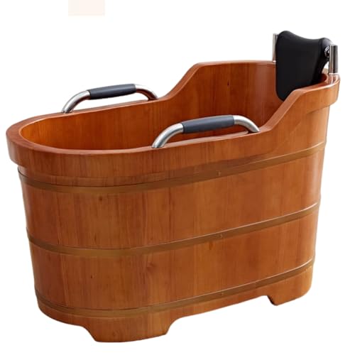 PP-Vic Baño con Bañera De Hidromasaje De Madera con Barras Apoyo,Bañera Antideslizante,Pequeña Bañera De Hidromasaje Interior De Estilo Japonés,Bañera Profunda Compacta De Madera,120cm/47.2in