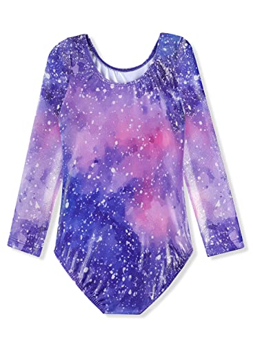 HOZIY Long Sleeve Leotards for Girls Gymnastics Kids Toddler Tumbling Outfits Floral Unicorn Galaxy Rainbow Stripe Pattern