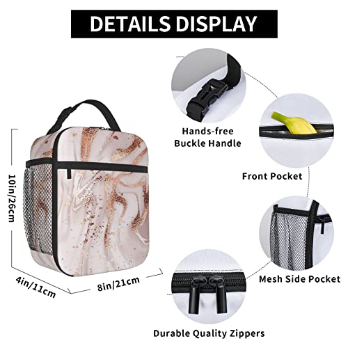Wzialfpo Marble Painting With Rose Gold Glitter Lunch Box Insulated Lunch Bags Zipper Lunch Bag Cooler Tote Bag For Boys Girls Teens Men Women Office Picnic Travel #TOP5