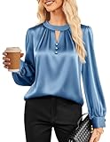 GRACE KARIN Women Satin Silk Tops,Business Casual Blouse,Dressy Work Long Sleeve Shirts Office Outfits Fall 2025 Grey Blue Large