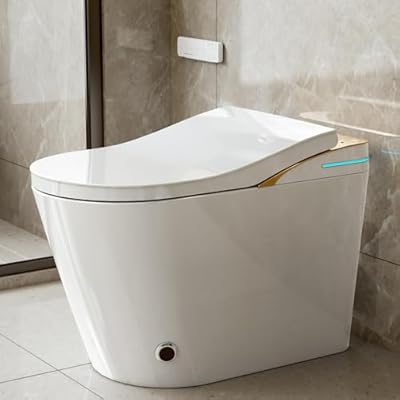 One Piece Elongated Smart Toilet Bidet with Auto Open & Close, Auto Flush, Foot Sensor Flush, LED Temperature Display, Heated Seat and Integrated Multi Function Remote Control