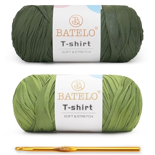 Image of 2 Pack T-Shirt Yarn for Beginner Crochet Bags /Basket /Coaster, 400g /144yds High Elastic Thick Polyester Fabric (Avocado Green+Army Green)