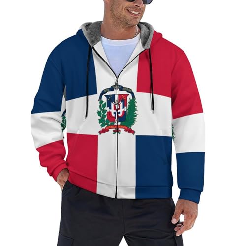 Veste polaire homme à capuche zippée imprimé drapeau vêtement thermique chaud